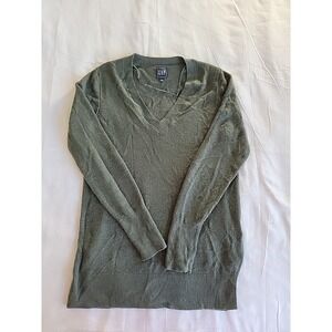 GAP Sweater Womens M Green Thermal V Neck Merino Wool Blend Casual Lightweight